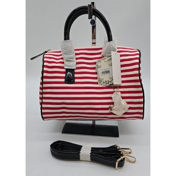 Alyssa Red & White Striped Anchor Handbag With Black Handles yacht club sailing - Picture 1 of 9